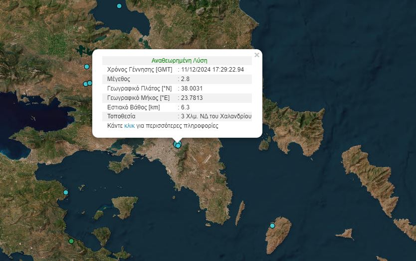 Νέος σεισμός 2,8 Ρίχτερ στην Αθήνα μέσα σε δύο ώρες