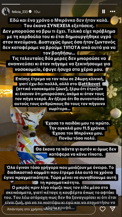 Δύσκολες ώρες για την Φελίσια Τσαλαπάτη